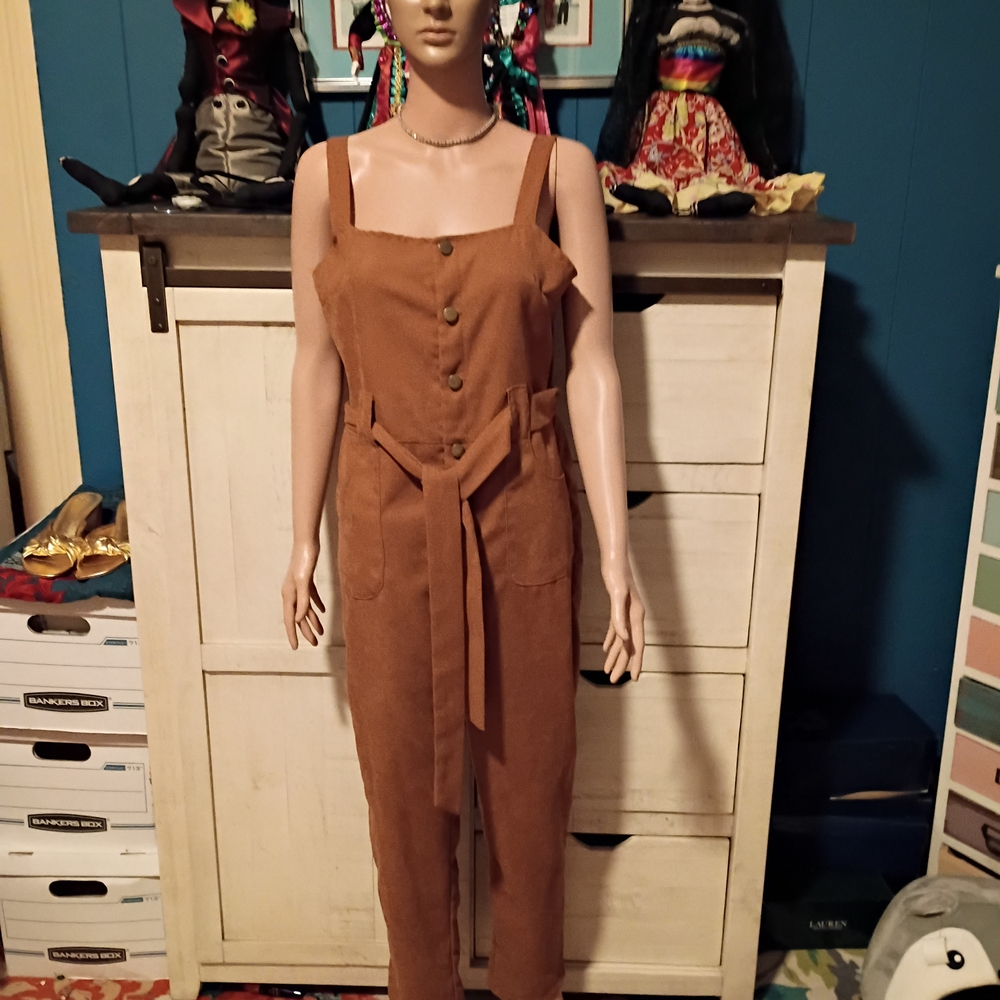 SHEIN Brown Button-Front Jumpsuit